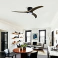 thumbnail image 3 of 52" Flush Mount Ceiling Fan with Solid Wood Blades & Light, Remote Control, Noiseless Reversible Motor, 6-Speed, for Living Rooms, Bedrooms & Patios (Matte Black), 3 of 9