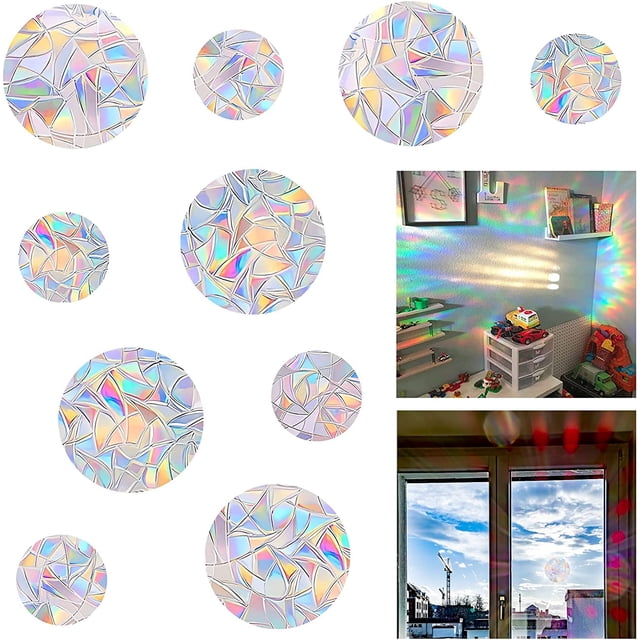 Juego de 10 pegatinas, ventana de arco iris anticolisión, pegatina para ventana, arco iris estático anticolisión, pegatina de vidrio de prisma de arco iris, no adhesivo, para ventanas de vid