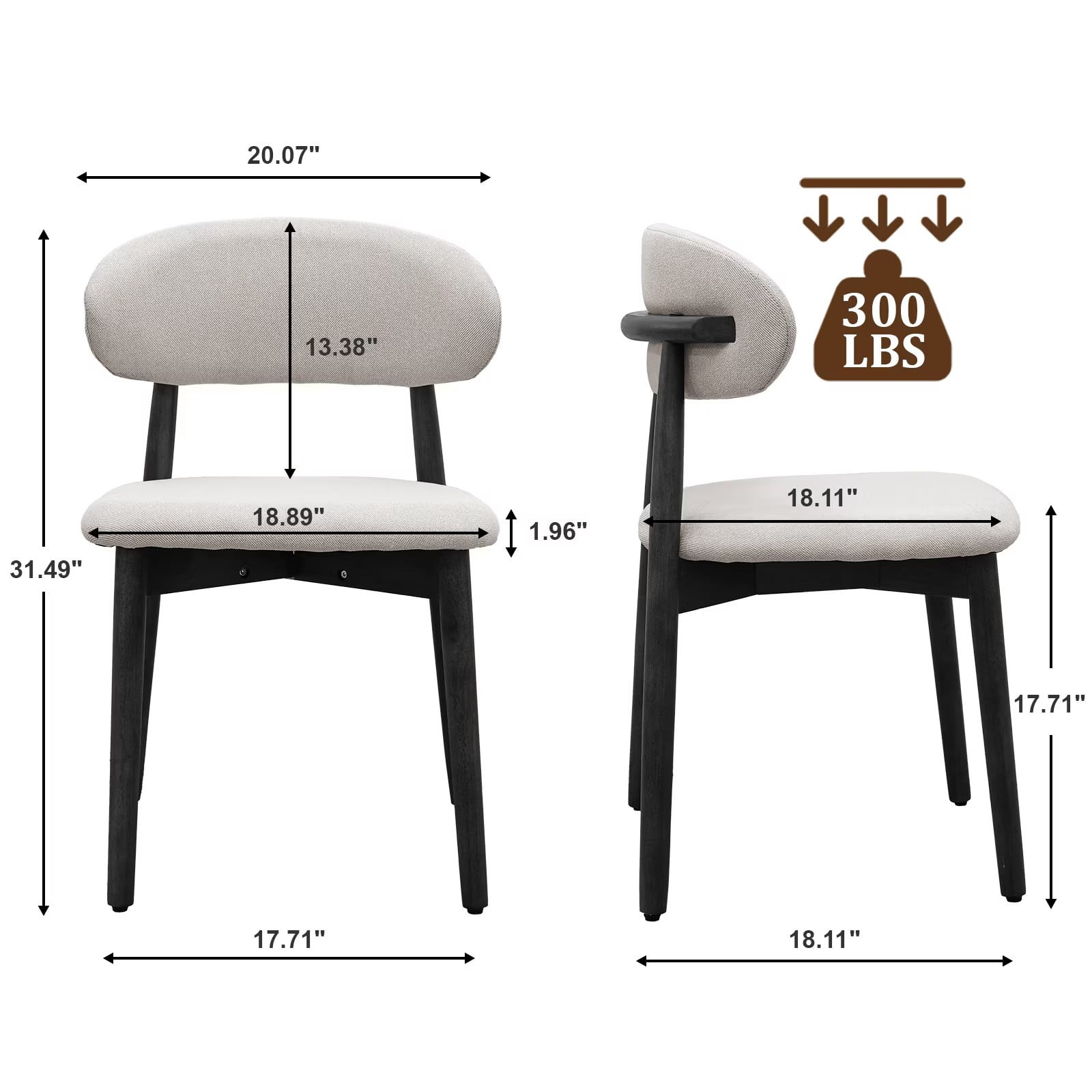 Upholstered Dining Chairs Set of 4, Light Grey Flannelette Kitchen Chairs with Walnut Solid Wood Legs, Mid Century Modern Armless Side Chairs for Dining, Kitchen, Restaurant, Living Room