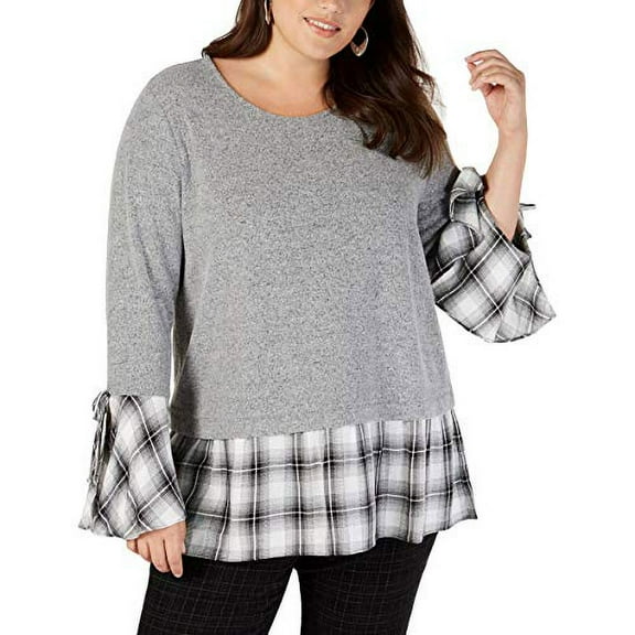 Plus Size Bell-Sleeve Layered-Look Top Grey Light Heather 2X