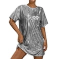thumbnail image 2 of Delayuji Women's Oversized T-shirt Drop Shoulder Spring Outfits Loose Tee Dress Long T Shirt Summer Concert Music Festival Glittering Nightclub Silver, 2 of 7