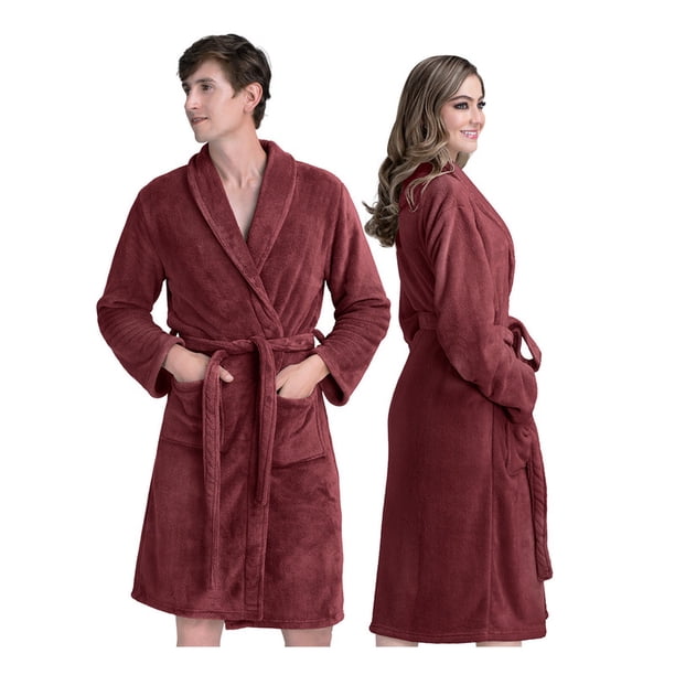 Bata de Baño Suave, Absorbente y de Secado Rápido, Unisex Real Textil (Vino, Unitalla)