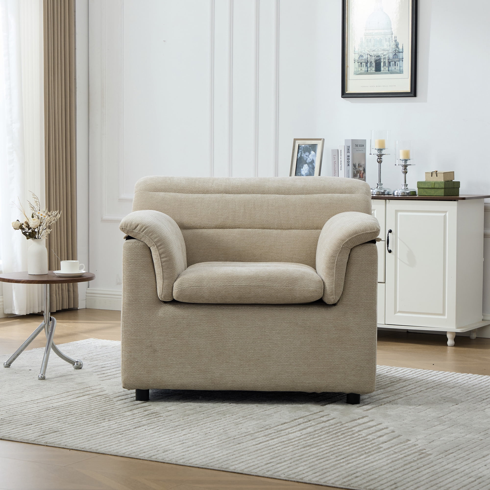 HOQBN 38" Oversized Accent Chair,Chenille Upholstered Living Room Chairs,Modern Arm Chair for Living Room, Bedroom,Wheat