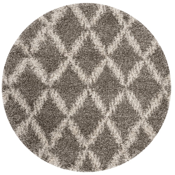 SAFAVIEH Hudson Franklin Geometric Diamonds Shag Area Rug, Grey/Ivory, 5' x 5' Round
