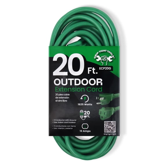 Grip Tight Tools® 20 FT Outdoor Extension Cord, 16-3 SJT, Green
