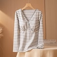 thumbnail image 2 of Hxshgdsn Maternity Breastfeeding Shirts Cotton V Neck Blouse For Womens Long Sleeves Pregnancy Clothes Spring Outfit Gray M, 2 of 5