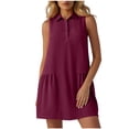 thumbnail image 2 of ClodeEU Women's Sleeveless Collared Shirt Dress, Casual Solid Color Ruffled Hem Tunic Mini Dress Wine,Women's Plus XL, 2 of 6