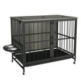 thumbnail image 5 of Yesurprise Heavy Duty Dog Crate, Dog Kennel with Removable Tray, Top Folding Panel, 2 Stainless Steel Basins, 4 Wheels, 2 Doors Dog Cage for Farmhouse, Living Room, 5 of 8