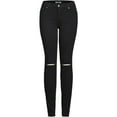 thumbnail image 1 of 2Luver, Women's, Solid Stretchy 5 Pocket Distressed Skinny Jeans, Black, 11, 1 of 3