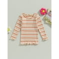 thumbnail image 2 of Toddler Baby Girl Shirt Casual Stripe Print Lettuce Trim Long Sleeve Tops Cute Pullovers, 2 of 7