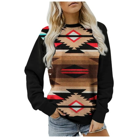 

Aueoeo Gym Shirts for Women Long Sleeve Shirts for Women Trendy Fashion Women Casual Print Crew Neck Long Sleeve Loose T-Shirt Autumn Blouse Pullover Tops Hoodless Sweatshirts