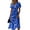 Blue, variant on Floral Print Midi Dress for Women - V-Neck Short Sleeve High Waist A-Line Summer Dress, Flowy Casual Beach Vacation Party Gown with Cinched Waist Watermelon Red L