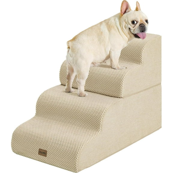 Dog Stairs Ramp for Bed, 4-Step Dog Steps for High Bed Couch Sofa Climbing, 35D Foam Pet Steps for Small Dogs and Cats, Non-Slip Bottom Pet Stairs, Beige