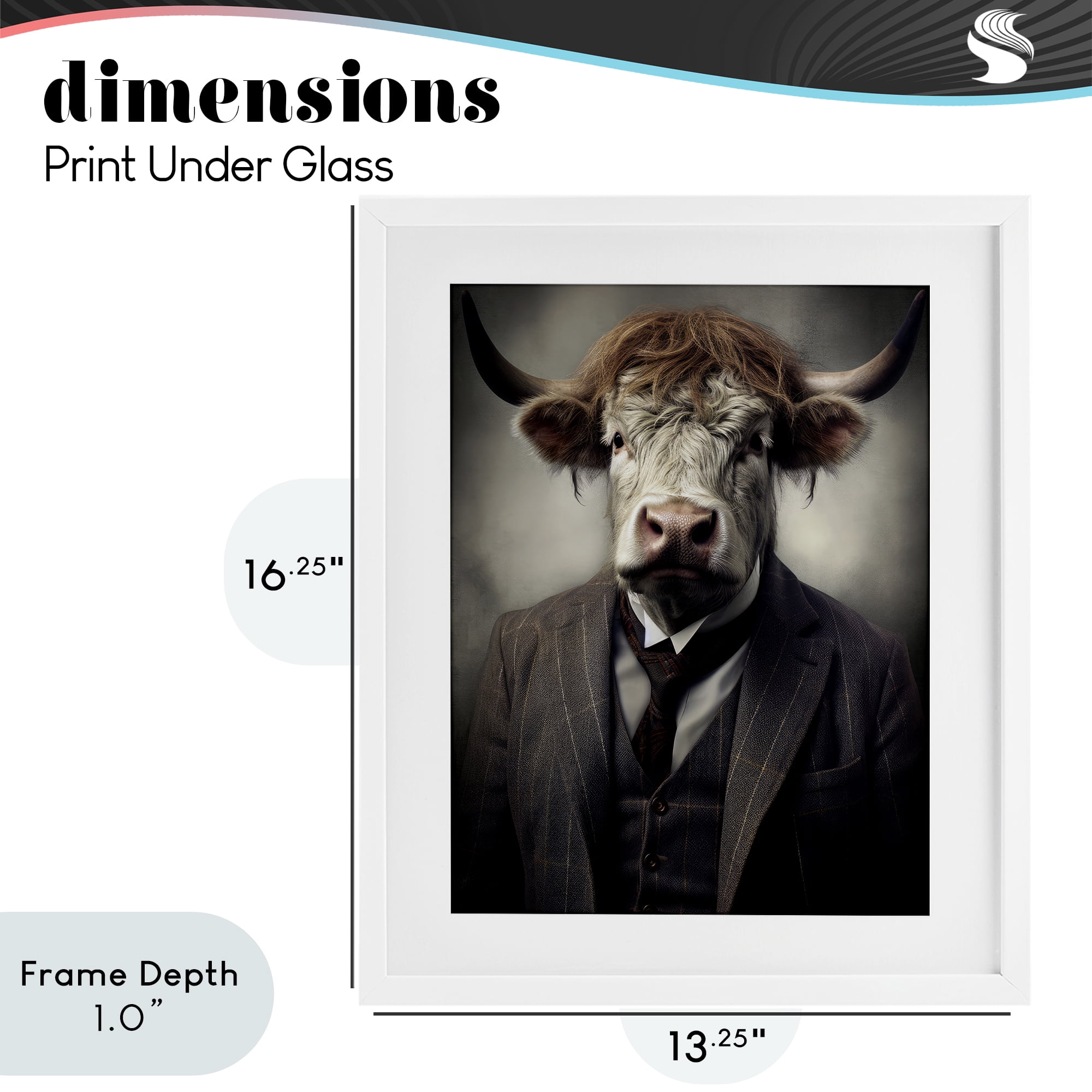 Stupell Industries Sophisticated Bull Portrait White Framed Print Under Glass, design by Ray Powers