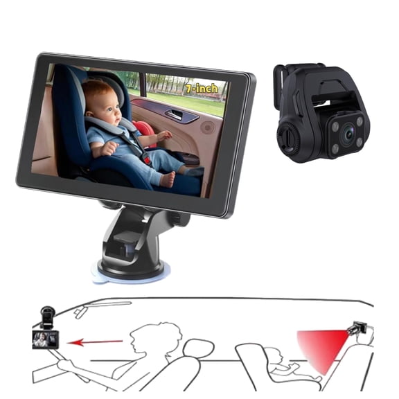 ZD22 Baby Car Camera - 7'' Touchscreen 2K HD, 360° Rotatable Lens, Infrared Night Vision, G-Sensor, Real-Time Baby Monitor for Car with Easy Installation for Backseat Safety (Infant & Pet)