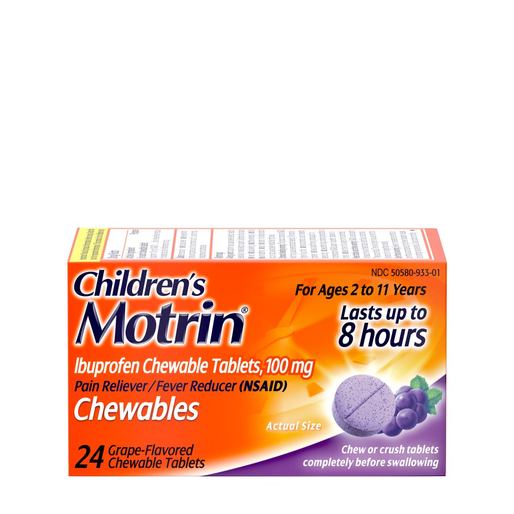 Children's Motrin Chewable Tablets with 100 mg Ibuprofen, Grape, 24 ct