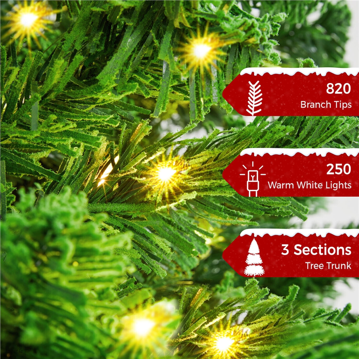 Alden Design 6FT Pre-lit Artificial Christmas Tree Flocked Christmas Tree with Foldable Stand and LED Warm Lights,Pure Green
