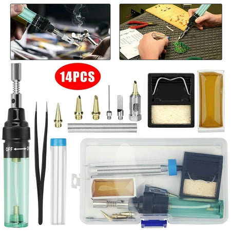 

AoHao 14Pcs Gas Soldering Iron Kit Adjustable Temperature Soldering Iron 8ML Precision Gas Welding Pen Electronic Welding Tool Kit for Electrician Car Computer Wire Line Repair