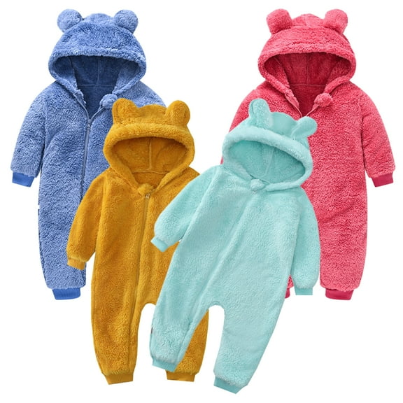 Esaierr Newborn Baby Fleece Jumpsuit Ears Hooded Snowsuit for 6 Months-3 Years Boys Girls Cute Romper Infant Autumn Winter Jacket Outwear