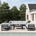 thumbnail image 3 of LayinSun Large Aluminum Patio Furniture Set, 9 Pieces Modern Outdoor Conversation Set Sectional Metal Sofa Set with Olefin Cushion, 3 of 10