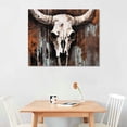 thumbnail image 2 of JEUXUS  Rustic Brown Longhorn Cow Skull Painting Giclee Canvas Prints Art Retro Western Farmhouse Theme Picture Vintage Artwork for Home Living Room Bedroom Wall Decoration Ready to Hang 16x12in, 2 of 6