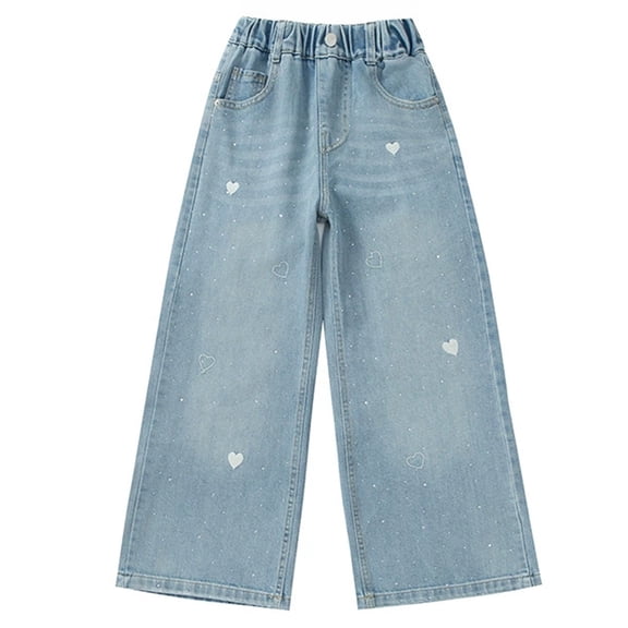 shoper Girls Floral Embroidered Wide Leg Jeans Straight Denim Pants For Summer Casual Comfort Light Wash Blue