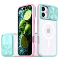thumbnail image 1 of New Slide Camera Lens Protector Armor Case For iPhone 16 15 13 14 Plus 11 12 Pro Max For Magsafe Shockproof Bumpers Clear Cover Sky Blue For iPhone 15 Plus, 1 of 6