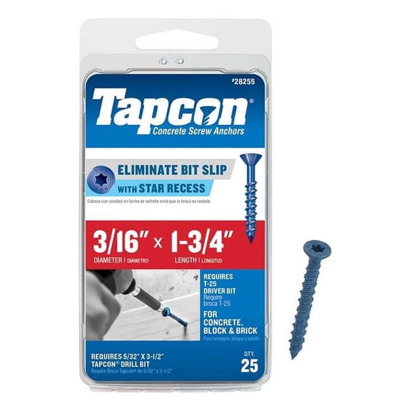 Tapcon 28255 3/16x1-3/4 Blue Star Drive Bugle Head Concrete Anchors 25/Box
