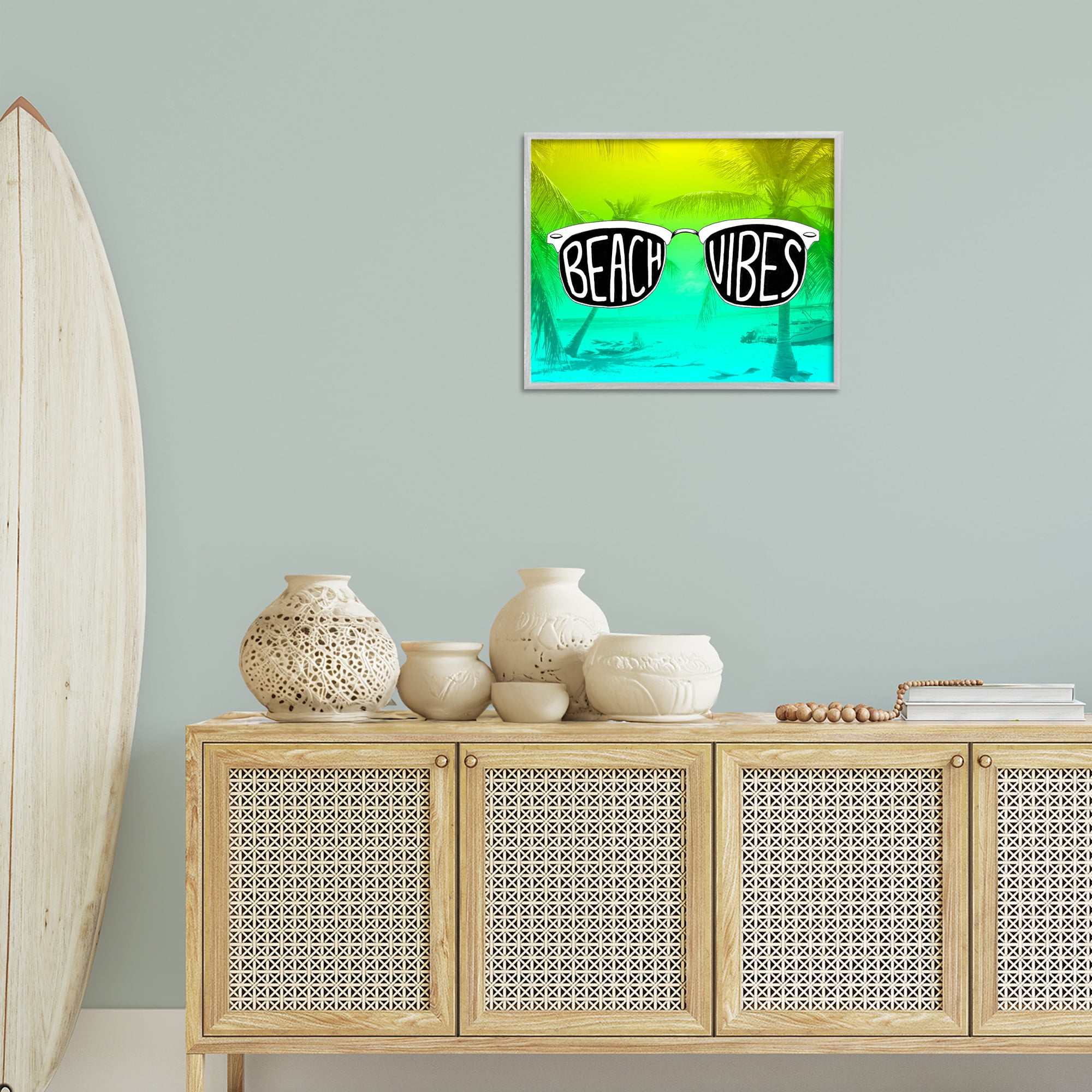 Stupell Industries Beach Vibes Sunglasses Typography Painting Gray Framed Art Print Wall Art, 20 x 16