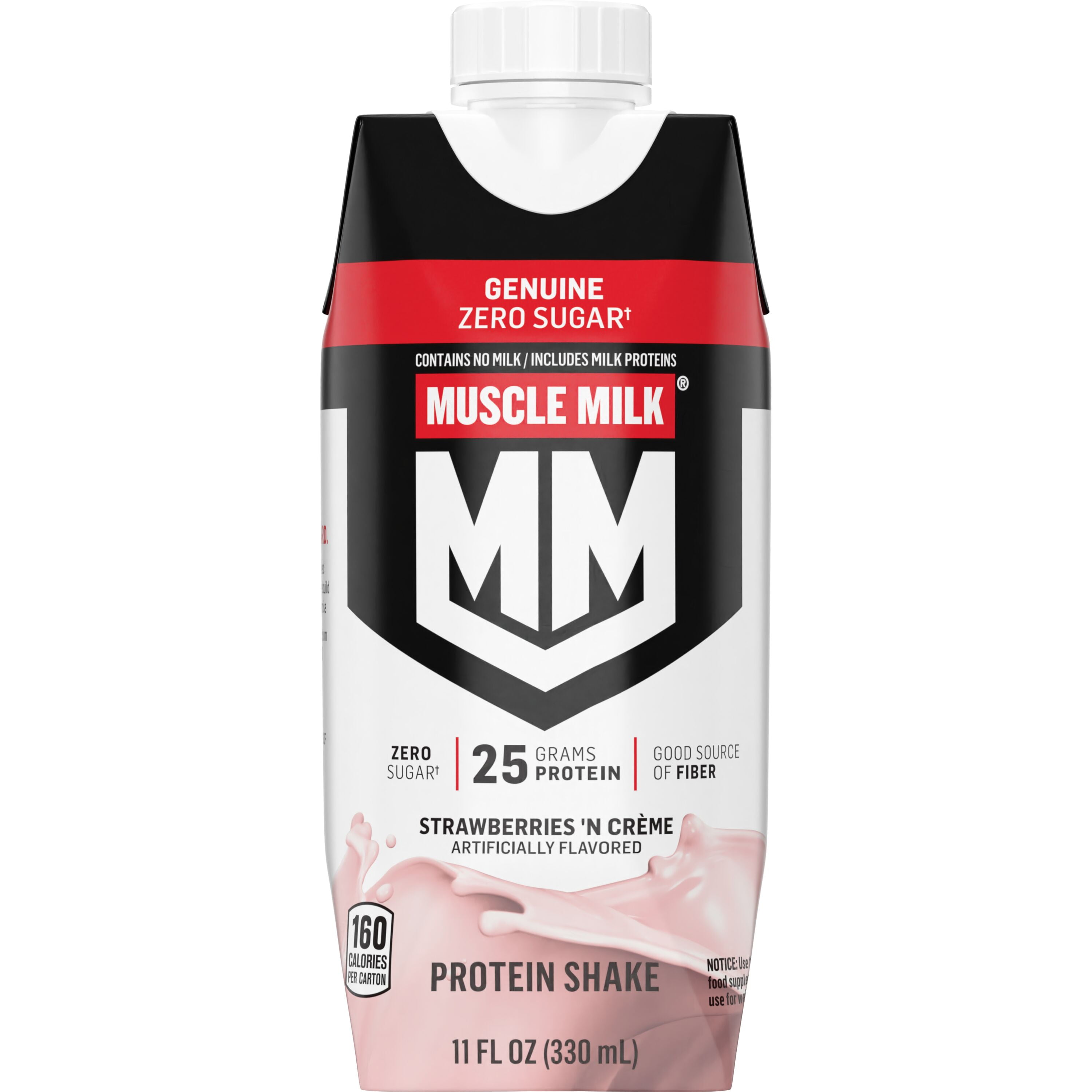 (3 pack) Muscle Milk Genuine Protein Shake Strawberries 'n Crème, 11 fl oz Carton, 4 Pk