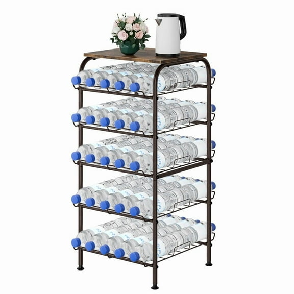 5-Tier Metal Water Bottle Organizer Rack, Free-Standing Beverage Shelf for Soda Cans Jugs