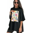 thumbnail image 3 of Plus Size Shirt for Women Black Tops for Women Short Sleeves Shirt for Women Watercolor Flower1 T Shirt Crewneck Shirt for Women XL, 3 of 5