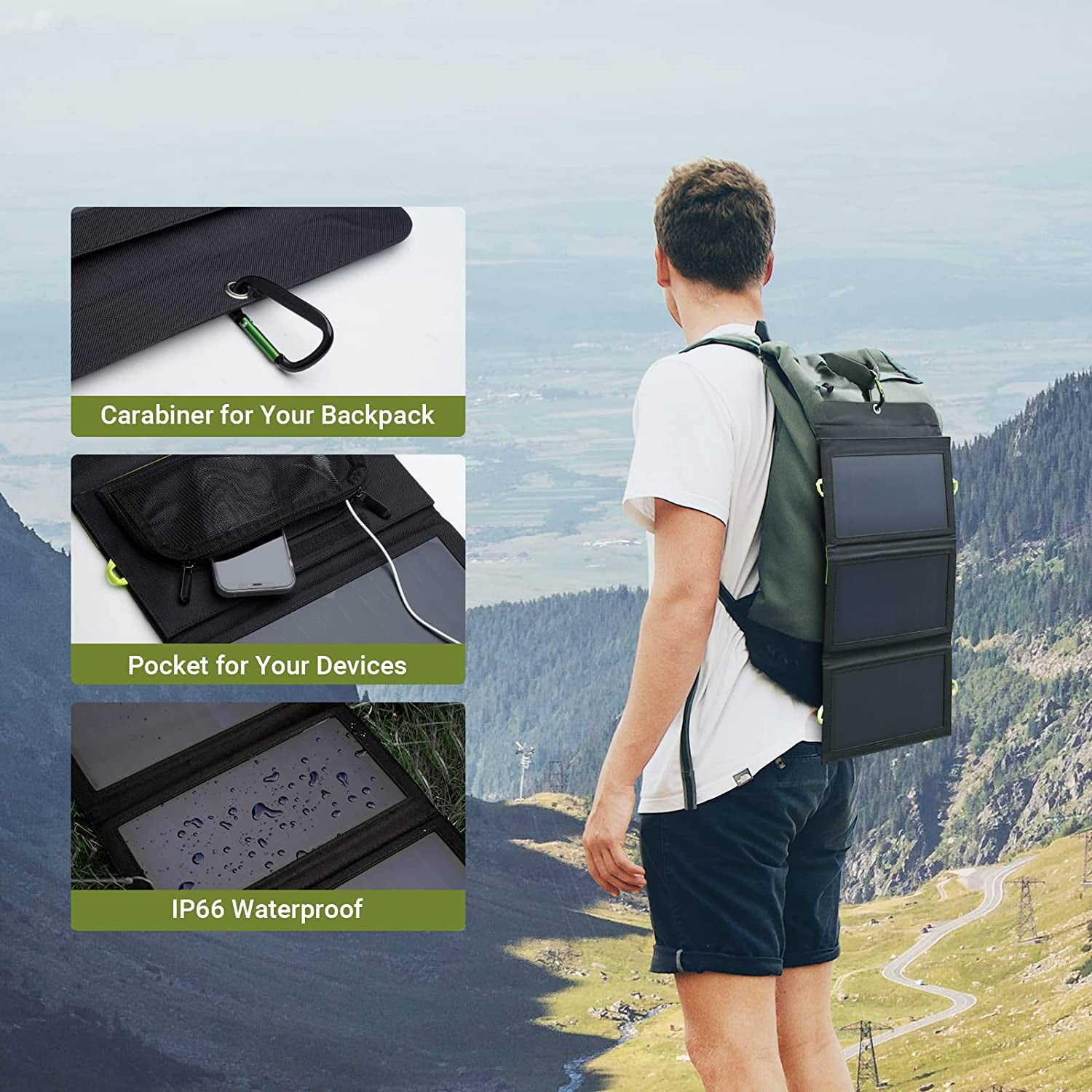 ALLPOWERS 21W Foldable Solar Panel with 10000mAh Power Bank, 3 USB Ports Portable Solar Charger for Camping Hiking
