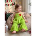 thumbnail image 3 of RUINIXCW Girls Christmas Outfit Heart Embroidery Green Fuzzy Camisole  Flared Pants, 3 of 6