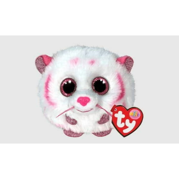TY Puffies Beanie Balls Plush Tabor the Pink and White Tiger Collectible Stuffed Toy 4 Inch