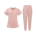 thumbnail image 3 of Scrubs for Women Set Modern V-Neck Top & 5 Pocket Jogger Pants Athletic Nursing Uniform Solid Stretch Workwear,Pink M, 3 of 7