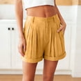 thumbnail image 2 of Jinhomg Work Shorts for Women Dressy Casual Pleated Cotton Shorts Cuffed Hem Wide Leg Lightweight Shorts Fashion Business Short Trouser with Pockets Yellow,XXL, 2 of 7