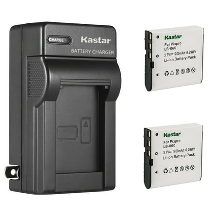 Kastar 2-Pack Battery and AC Wall Charger Replacement for Kodak LB-060 LB060 Battery  Kodak PixPro AZ365  PixPro AZ421  PixPro AZ501  PixPro AZ521  PixPro AZ522  PixPro AZ525  PixPro AZ526 Cameras