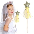 thumbnail image 2 of Glitter Star Fairy Wand for Princess Dress Up, Gold Magic Wand with Tulle & Colorful Ribbons, Angel Role Play Prop for Birthday, Halloween, Christmas, Wedding & Themed Party Favors,Gold-1Pcs, 2 of 8