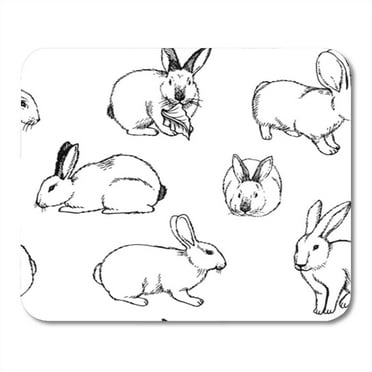 Sketch Rabbits White Ink of Sitting in Various Mousepad Mouse Pad Mouse Mat 9x10 inch