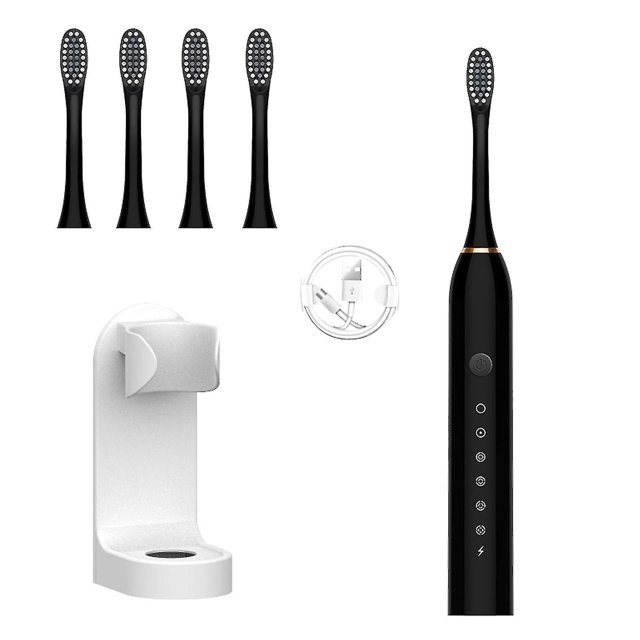Cepillo de dientes eléctrico sónico, 6 modos de limpieza profunda, resistente al agua, portátil, cepillo de dientes de viaje para adultos con 4 cabezales de repuesto