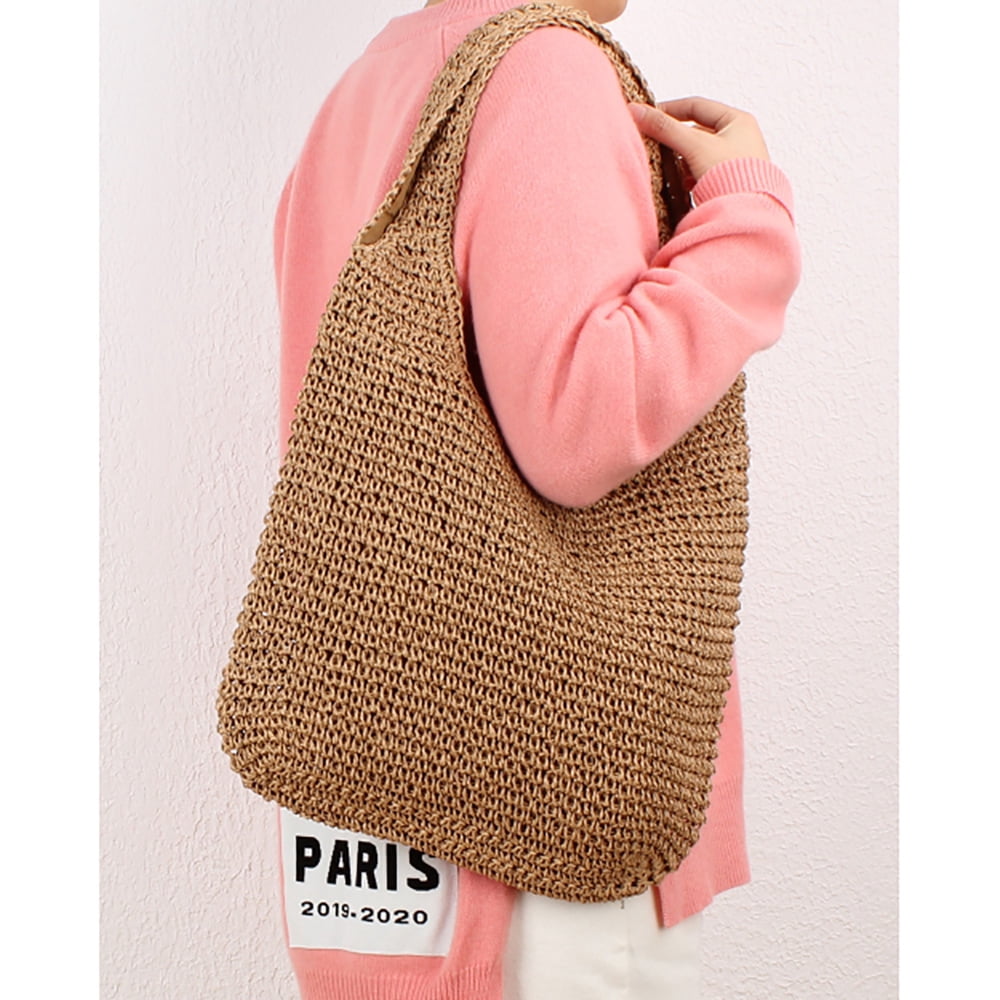 Women Beach Bag Fashion Simple Single Shoulder Crochet Handmade Weaving Handbag