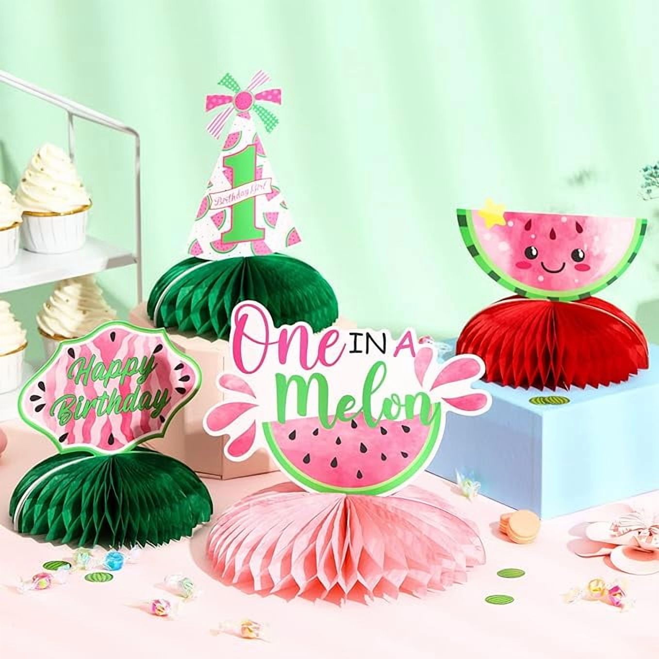 Watermelon Party Decorations,One in a Melon Party Decorations Watermelon Honeycomb Centerpieces, Watermelon 1st Birthday Decor for Summer Fruit Birthday Baby Shower Party Supplies