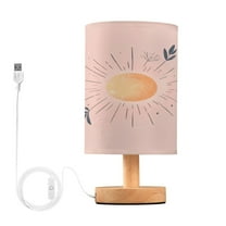 Bedside Desk Lamp LED Hand Paint Sun on Pink Table Nightstand Lamps Warm Light Fabric Lampshade for Home Bedroom Office Living Room Decor