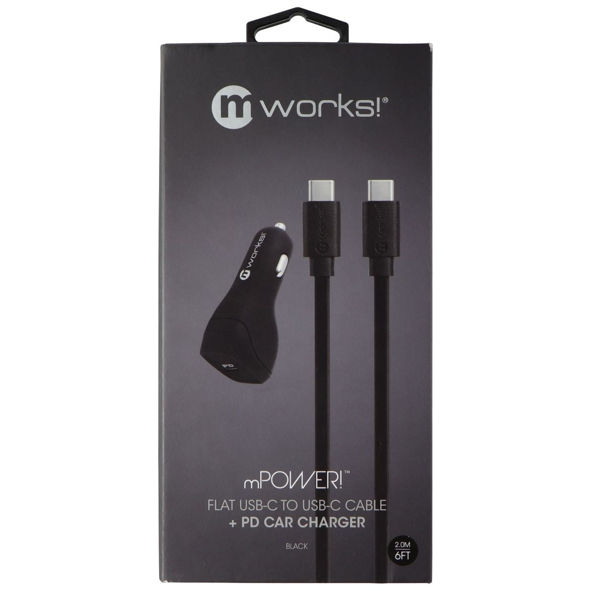 mWorks! mPOWER! Single Port USBC Car Charger with USBC to USBC Cable