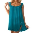thumbnail image 2 of FASHOFT Lace Nightgowns for Women Sleeveless Ruffle Night Gown Ladies House Dress Tank Bridal Nightdress Blue L, 2 of 5