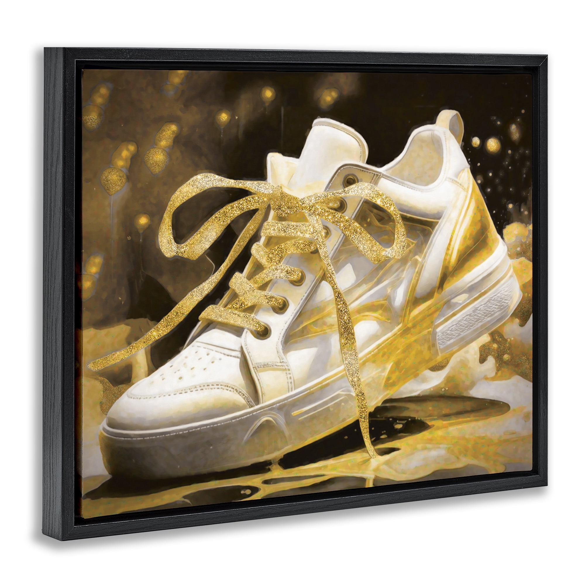 Stupell Industries Splashy Gold Sneaker Black Framed Floater Canvas Wall Art, design by Grotto Studios