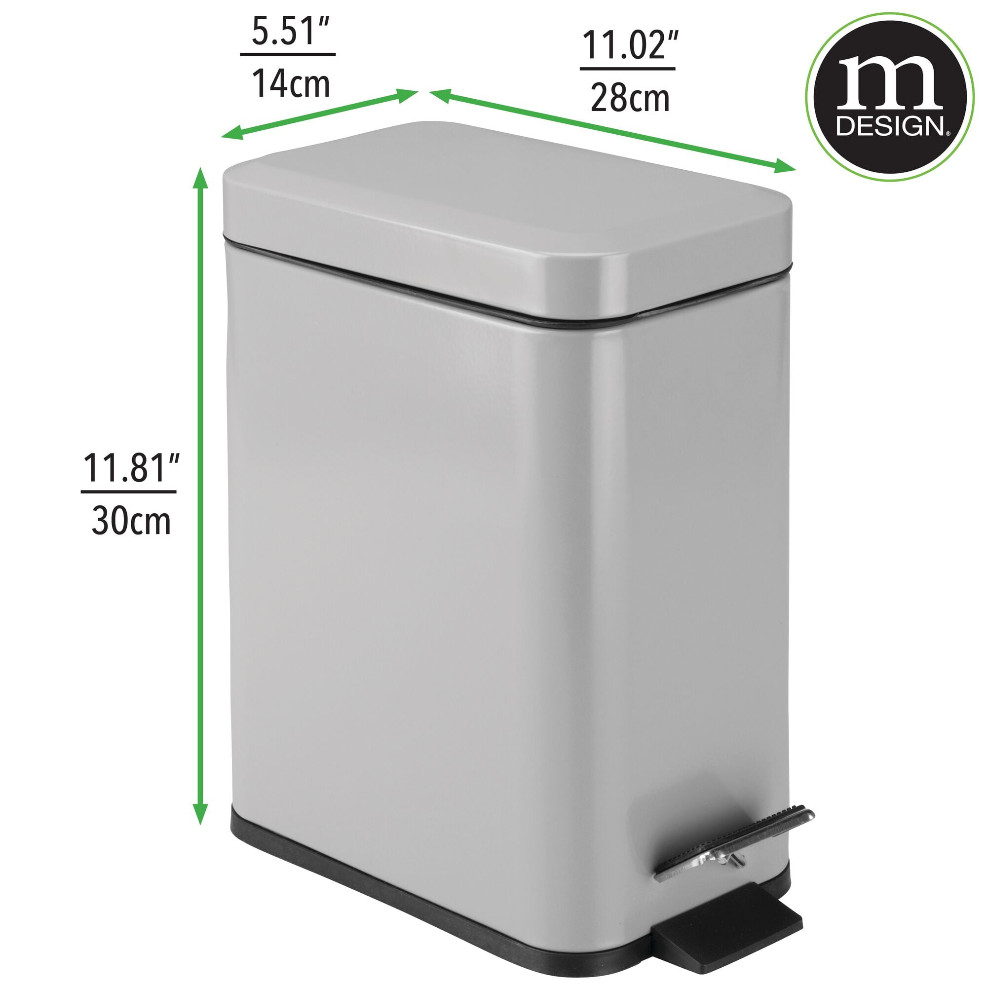mDesign Small 1.3 Gallon Rectangle Metal Step Can with Liner/Handle, Gray