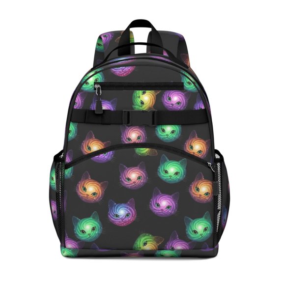 Galaxy Cat Head Black Pattern Cute School Backpack Bag for School with Padded Back and Adjustable Shoulder Straps 15.25"x11.5"x5.25"