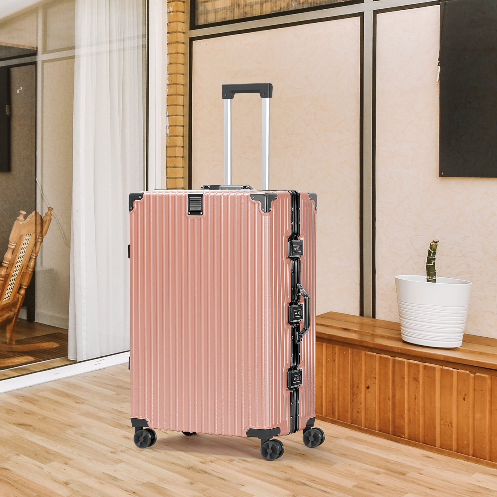 2-Piece Hardshell Luggage Set, 20& 28" Aluminum Frame Hardshell Spinner Luggage, Airline Approved Carry-On Luggage, TSA Lock, 360° Quiet Wheels, Large Suitcase for Travel